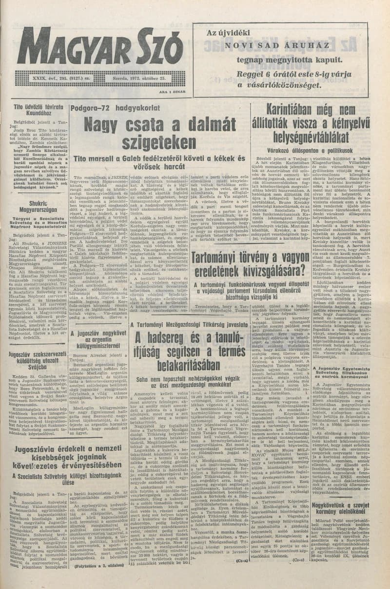 Magyar Szó, 29. évf. 1972. október 25. 295. sz. 1–20. oldal
