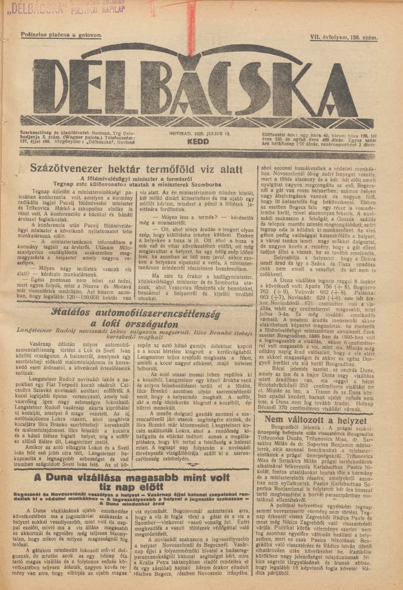 Délbácska, 7. évf. 1926. július 13. 158. sz.