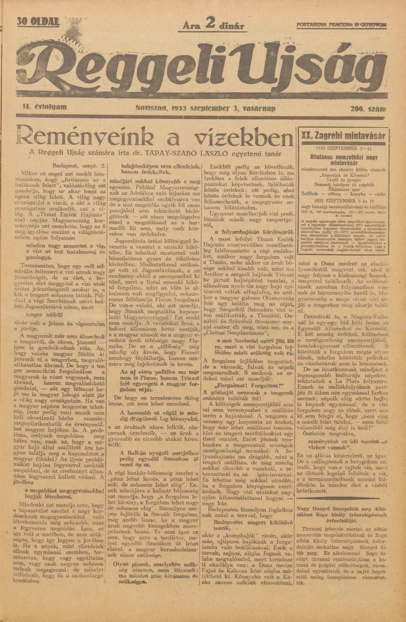 Reggeli Újság, 14. évf. 1933. szeptember 3. 206. sz.