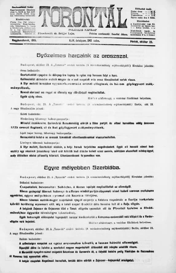 Torontál, 44. évf. 1915. október 22. 242. sz.
