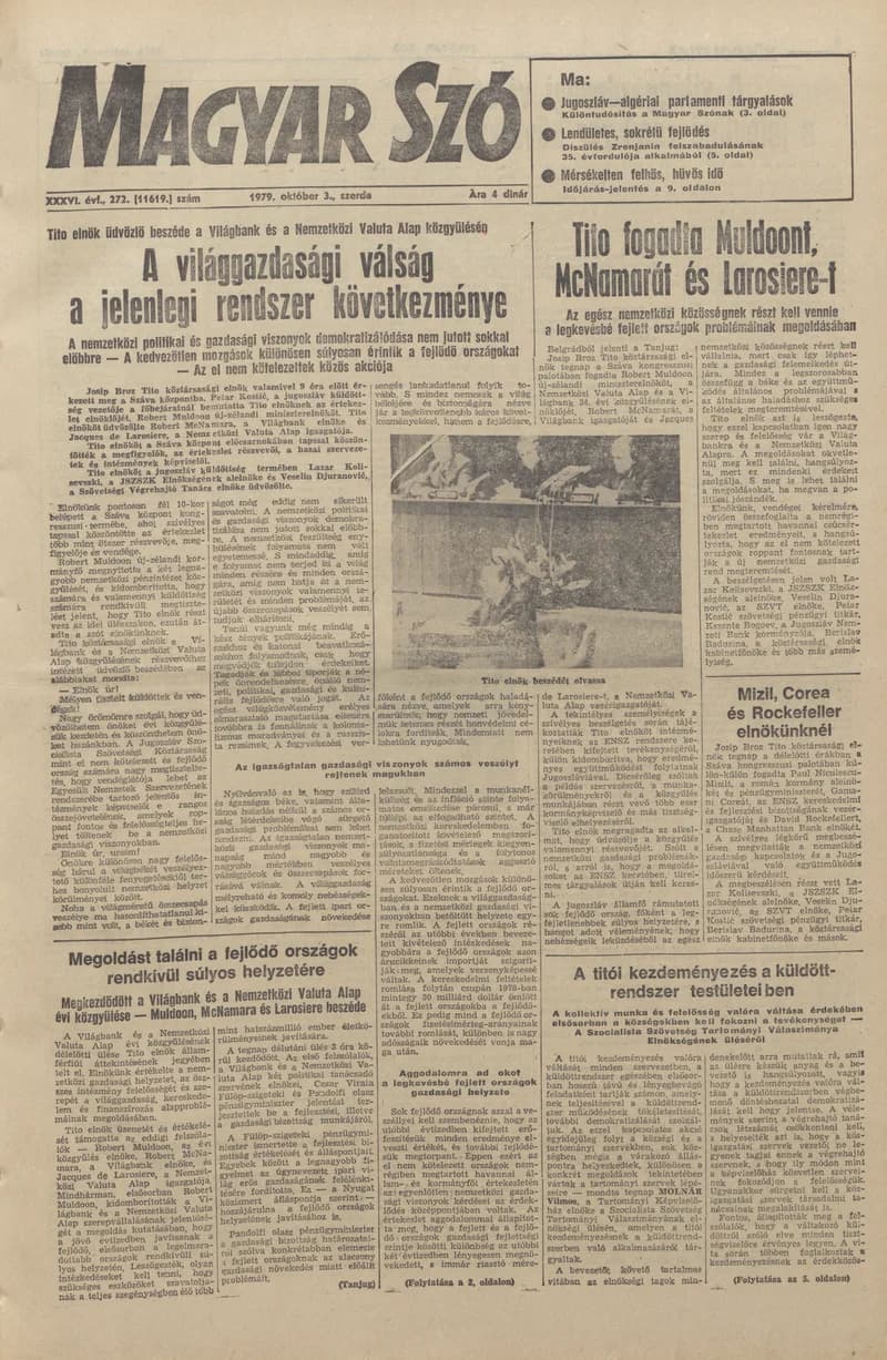Magyar Szó, 36. évf. 1979. október 3. 272. sz. 1–20. oldal
