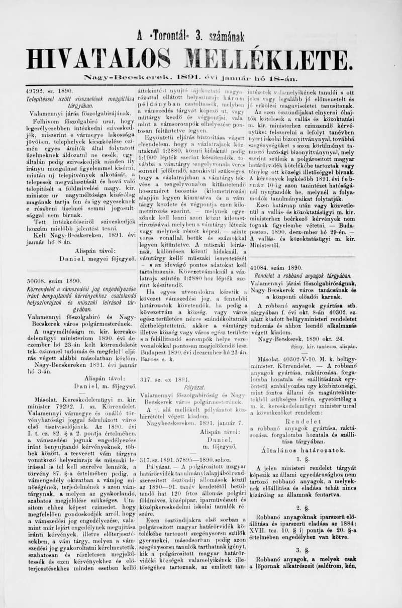 A Totontál  hivatalos melléklete, 4. évf. 1891. január 18. 3. sz.