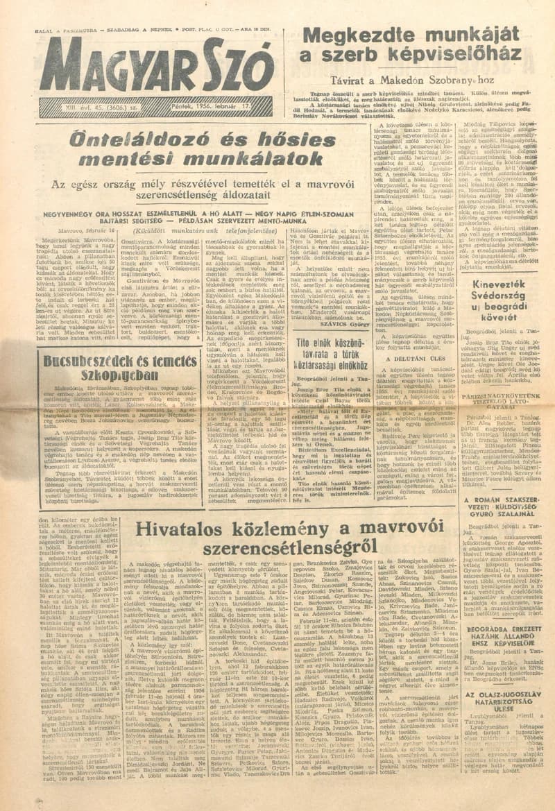 Magyar Szó, 13. évf. 1956. február 17. 45. sz. 1–8. oldal