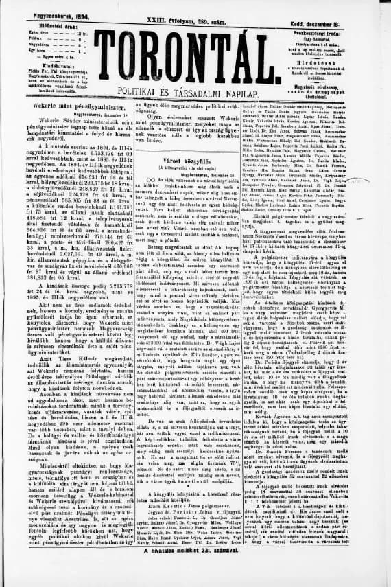 Torontál, 23. évf. 1894. december 18. 289. sz.