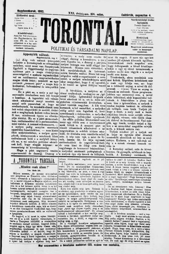 Torontál, 21. évf. 1892. augusztus 4. 158. sz.