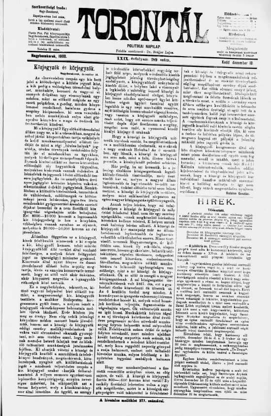 Torontál, 29. évf. 1900. december 18. 289. sz.
