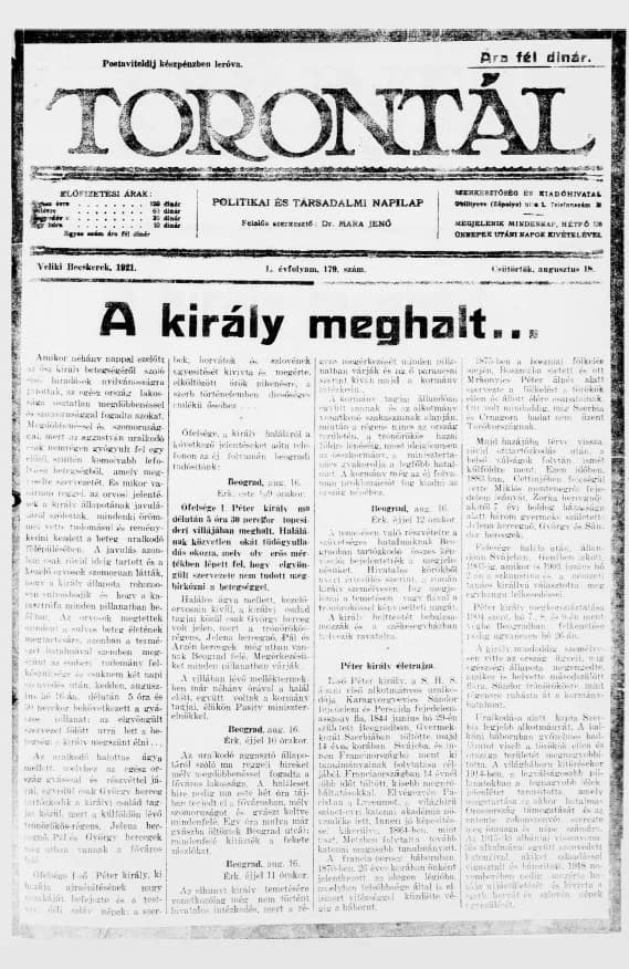 Torontál, 50. évf. 1921. augusztus 18. 179. sz.