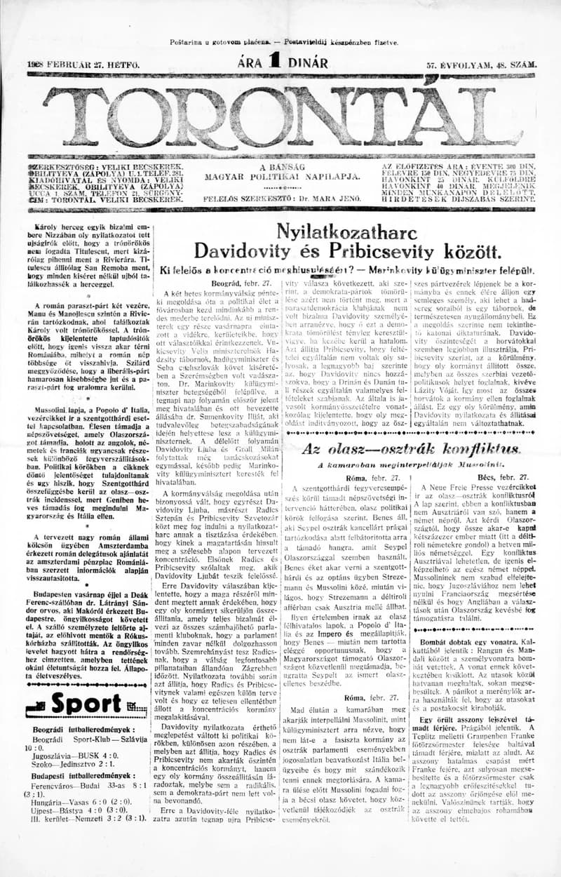 Torontál, 57. évf. 1928. február 27. 48. sz.