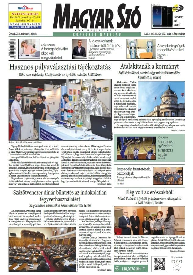 Magyar Szó, 75. évf. 2018. március 9. 55. sz. 1–16. oldal