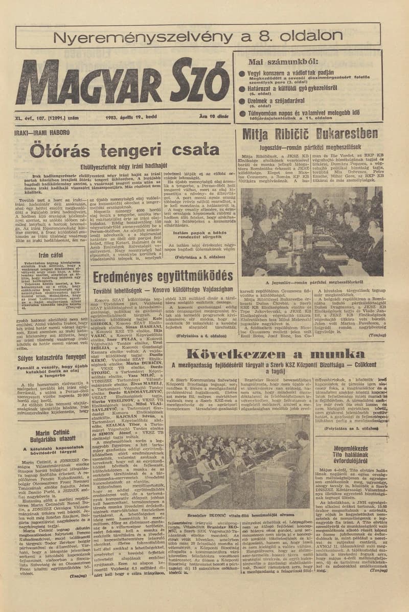 Magyar Szó, 40. évf. 1983. április 19. 107. sz. 1–20. oldal