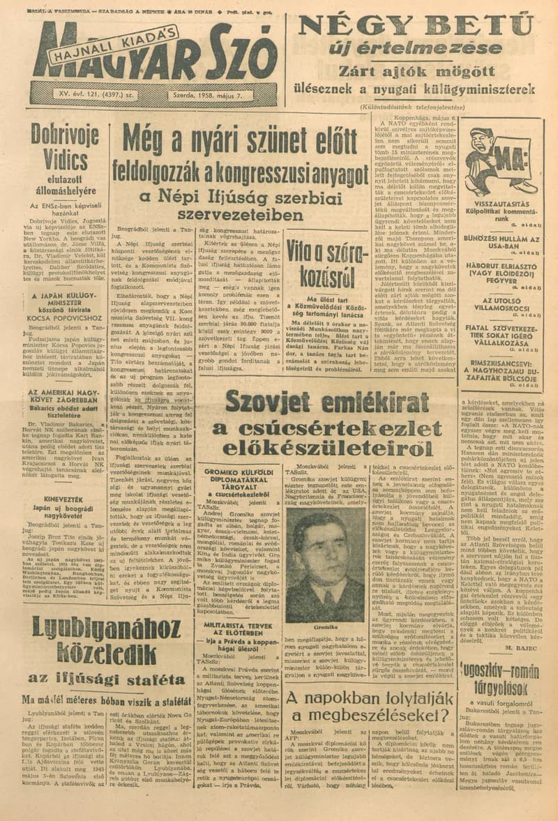 Magyar Szó, 15. évf. 1958. május 7. 121. sz. 1–18. oldal