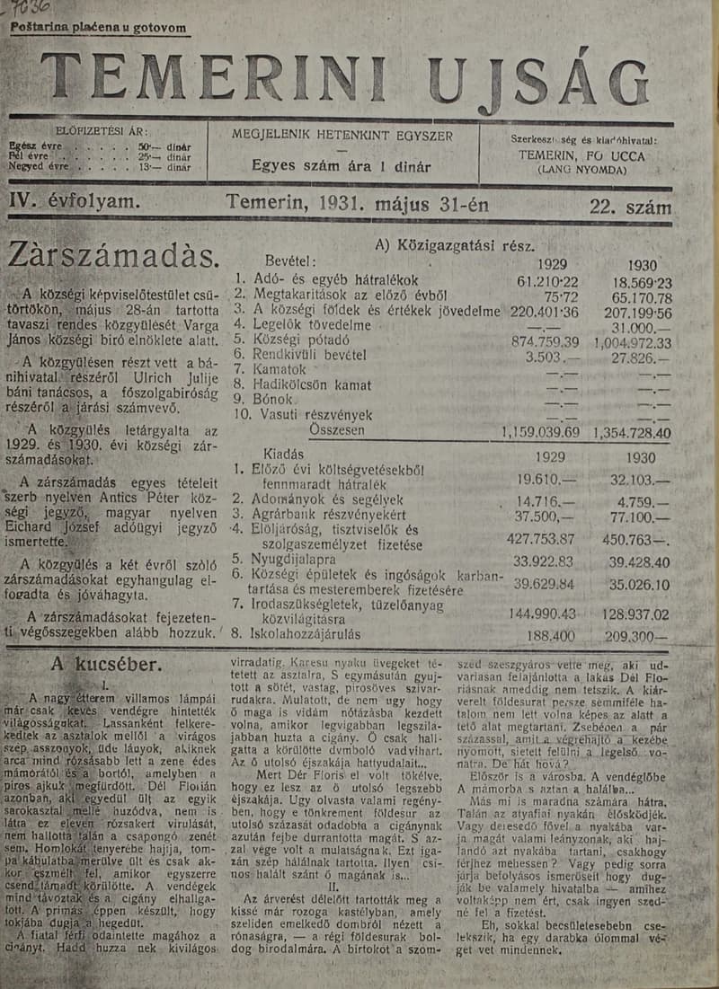 Temerini Újság 1928-1944, 4. évf. 1931. május 31. 22. sz.