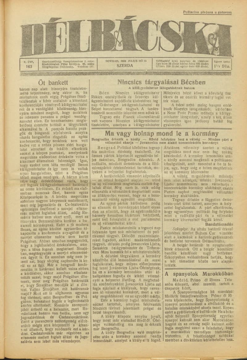 Délbácska, 5. évf. 1924. július 16. 163. sz.