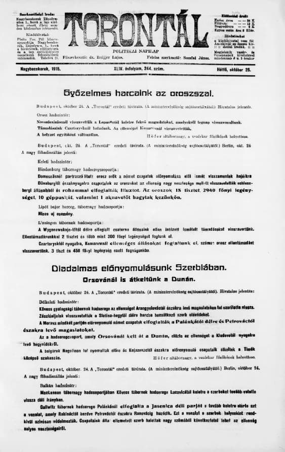Torontál, 44. évf. 1915. október 25. 244. sz.