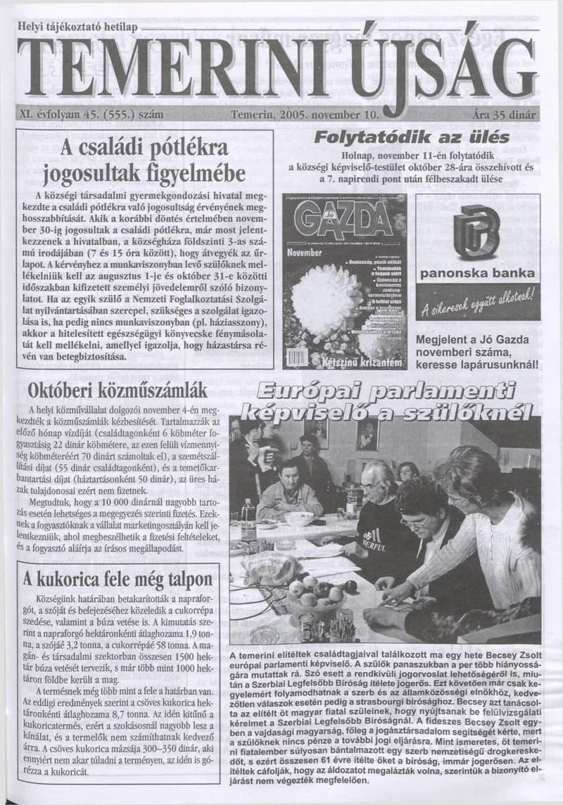 Temerini Újság, 11. évf. 2005. november 10. 45. sz.