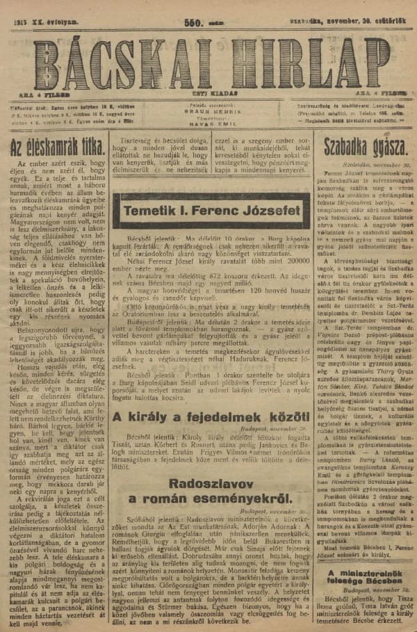 Bácskai Hirlap, 20. évf. 1916. november 30. 550. sz.
