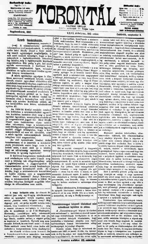 Torontál, 26. évf. 1897. szeptember 8. 205. sz.