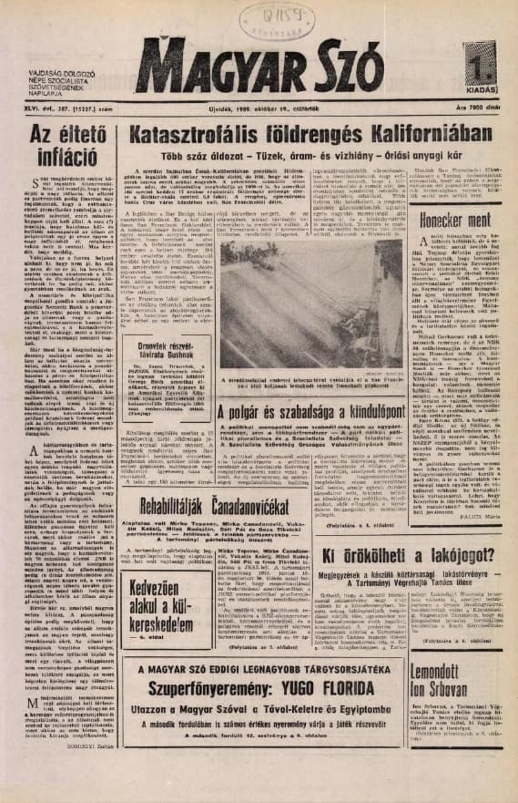 Magyar Szó, 46. évf. 1989. október 19. 287. sz. 1–16. oldal