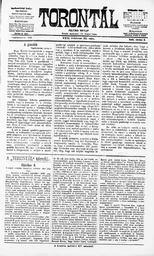 Torontál, 29. évf. 1900. október 9. 231. sz.