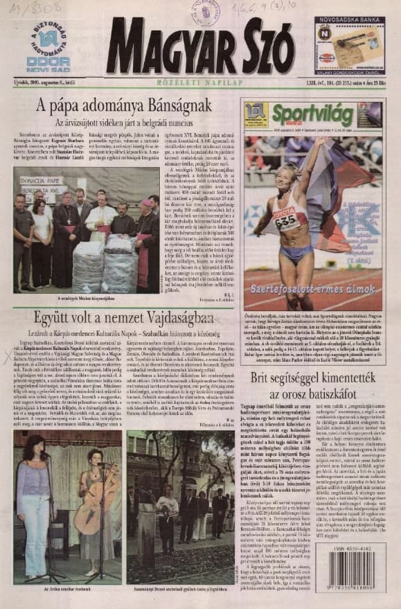 Magyar Szó, 62. évf. 2005. augusztus 8. 184. sz. 1–12. oldal