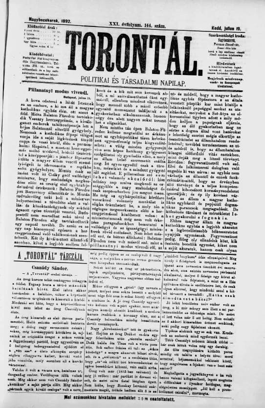 Torontál, 21. évf. 1892. július 19. 144. sz.