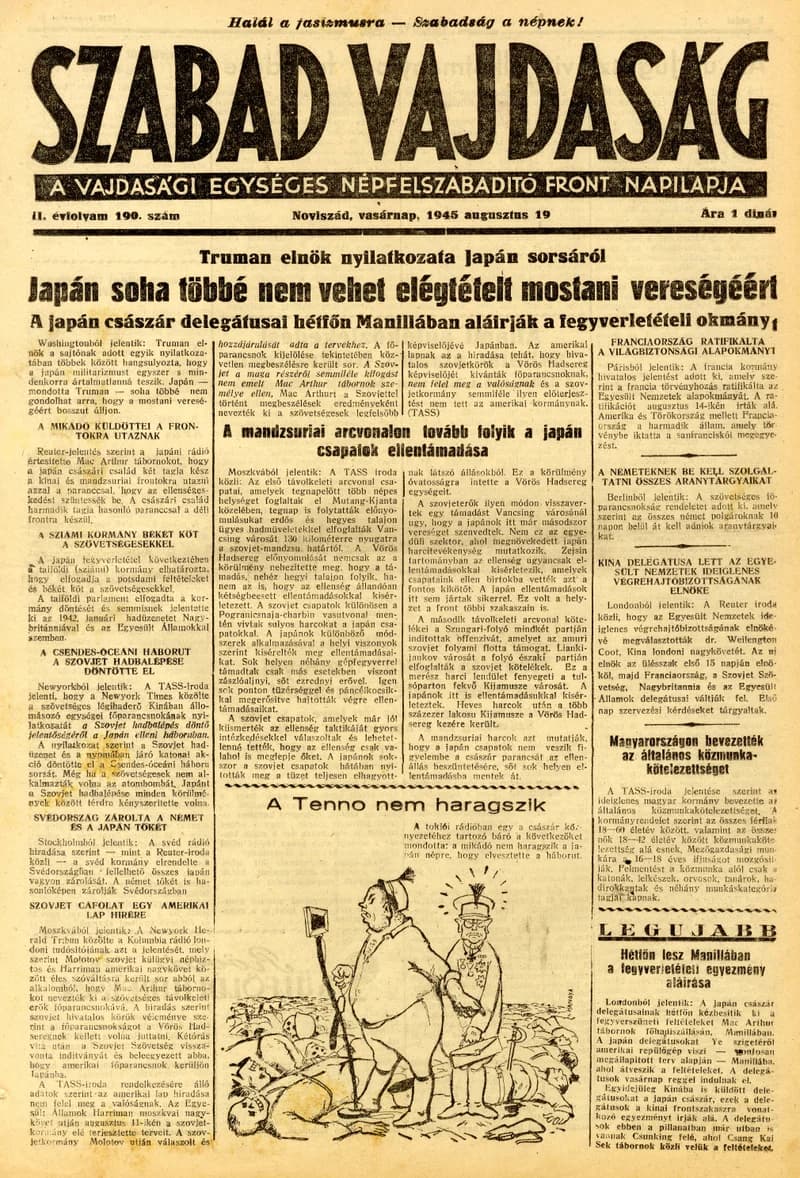 Szabad Vajdaság, 2. évf. 1945. augusztus 19. 190. sz.