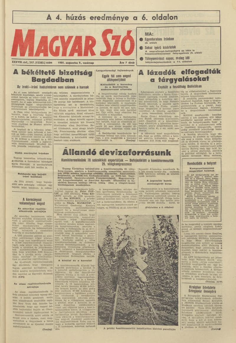 Magyar Szó, 38. évf. 1981. augusztus 9. 217. sz.