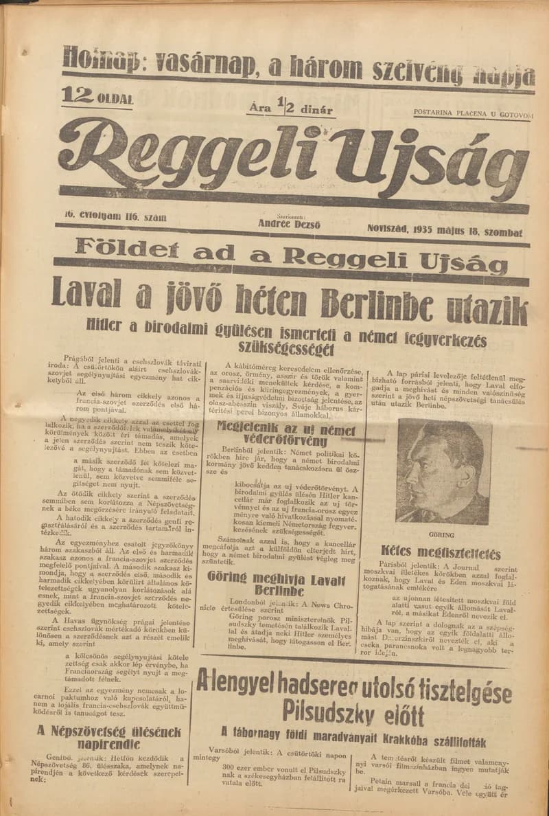 Reggeli Újság, 16. évf. 1935. május 18. 116. sz.