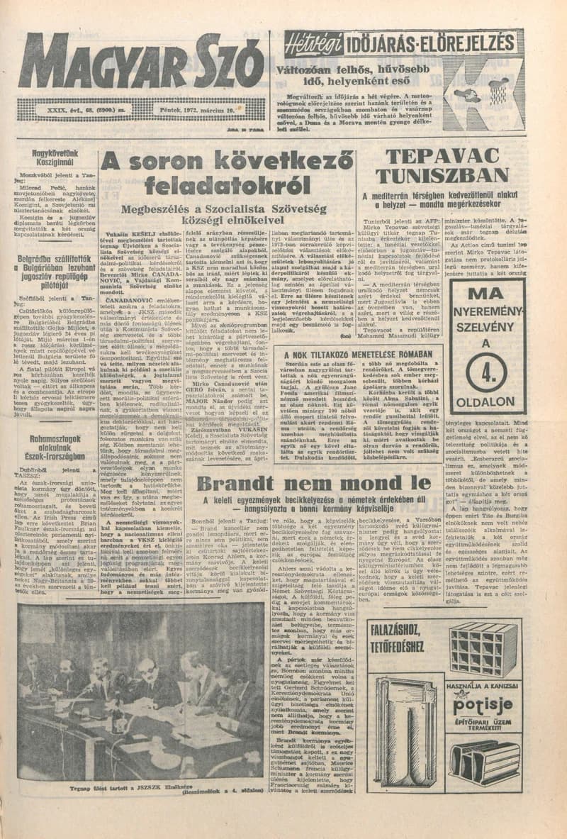 Magyar Szó, 29. évf. 1972. március 10. 68. sz. 1–24. oldal