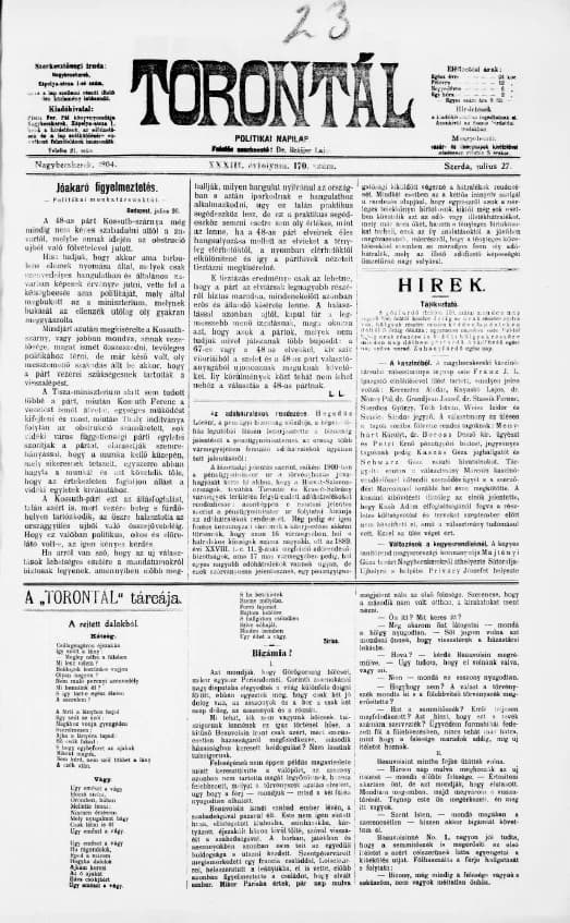 Torontál, 33. évf. 1904. július 27. 170. sz.