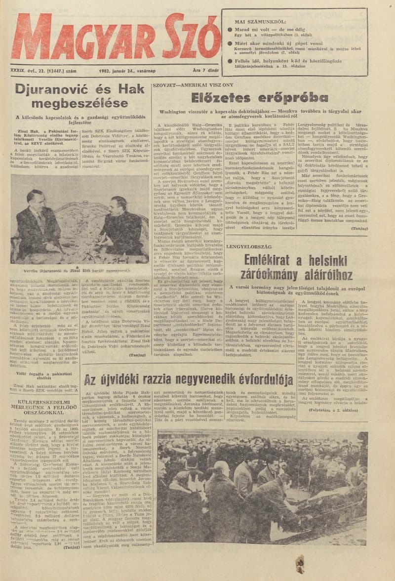 Magyar Szó, 39. évf. 1982. január 24. 22. sz. 1–28. oldal