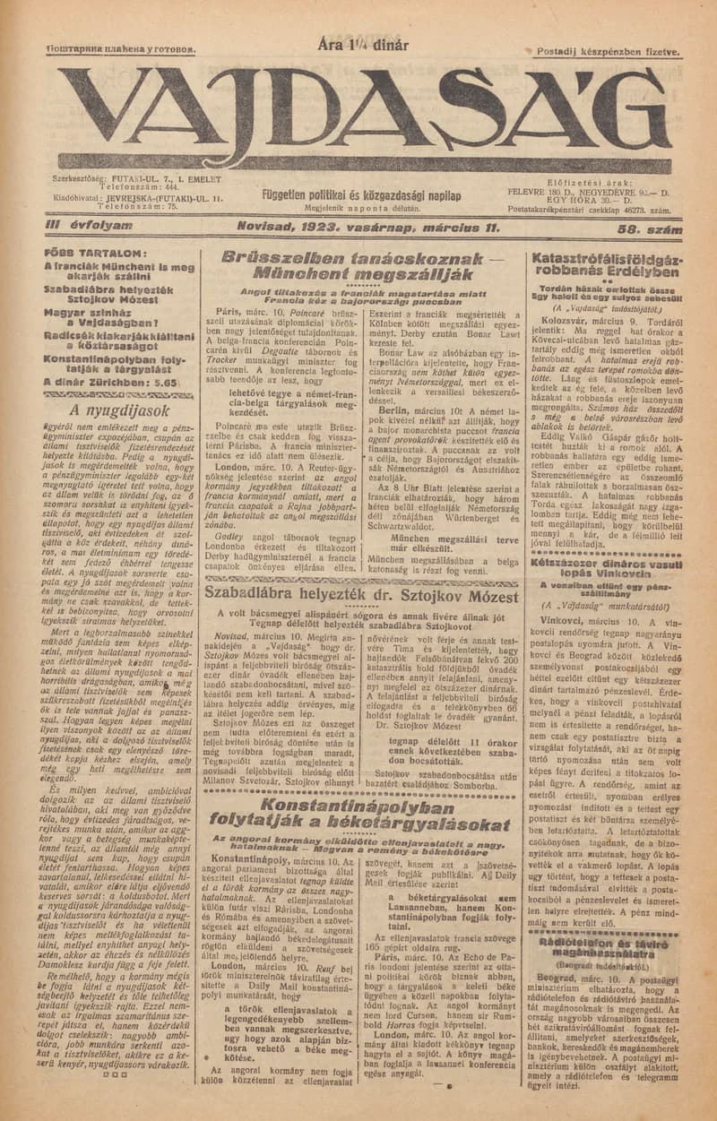 Vajdaság, 3. évf. 1923. március 11. 58. sz.