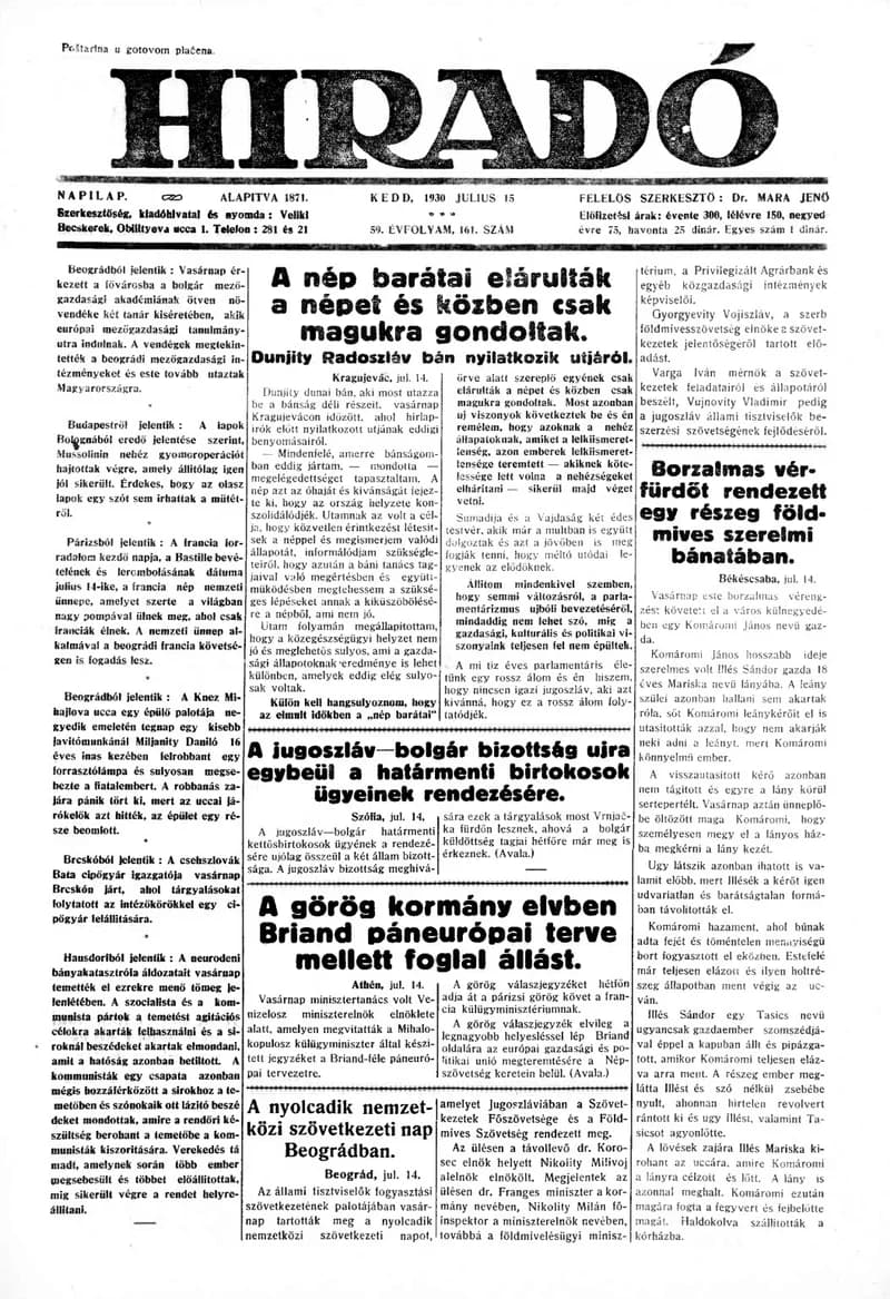 Híradó, 59. évf. 1930. július 15. 161. sz.