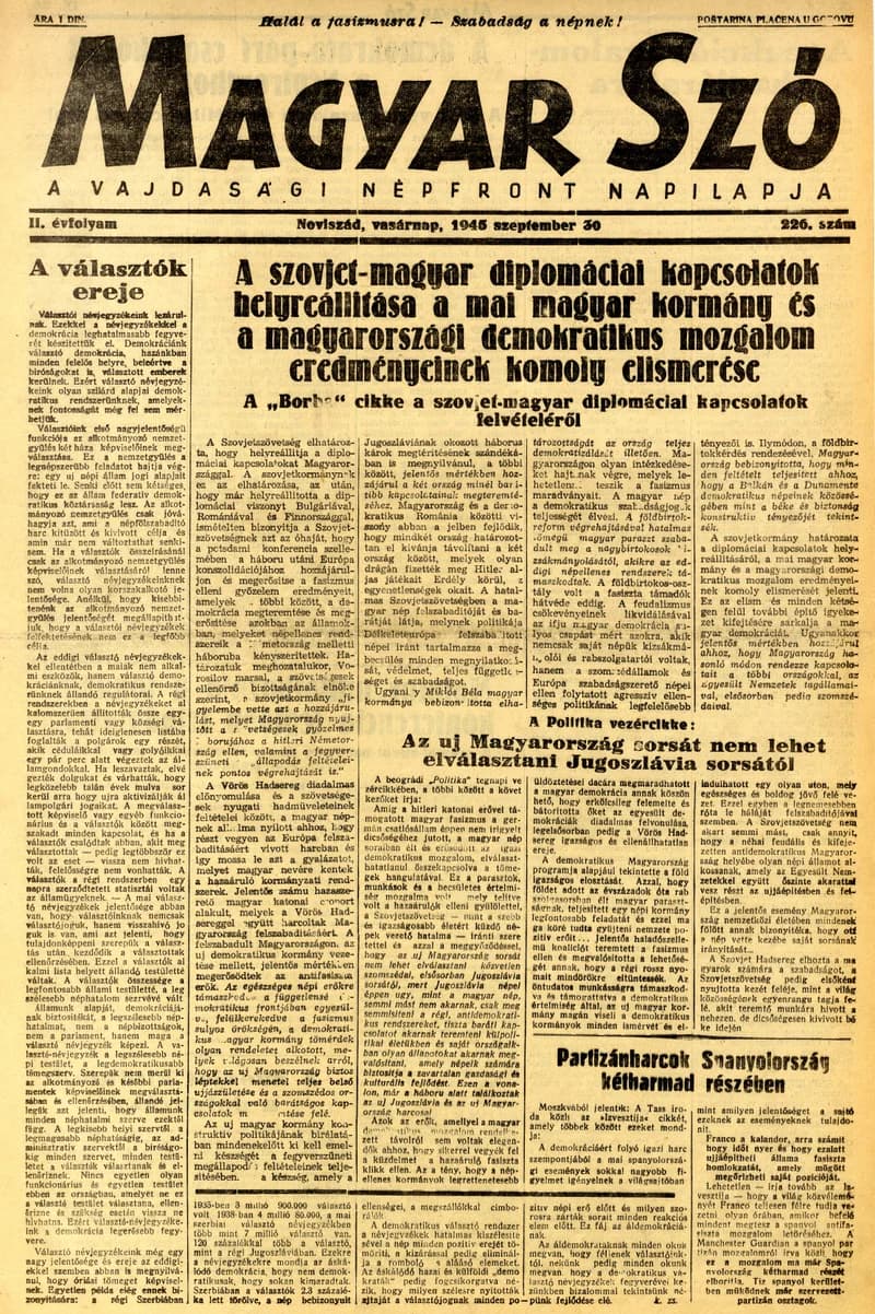 Magyar Szó, 2. évf. 1945. szeptember 30. 226. sz. 1–8. oldal
