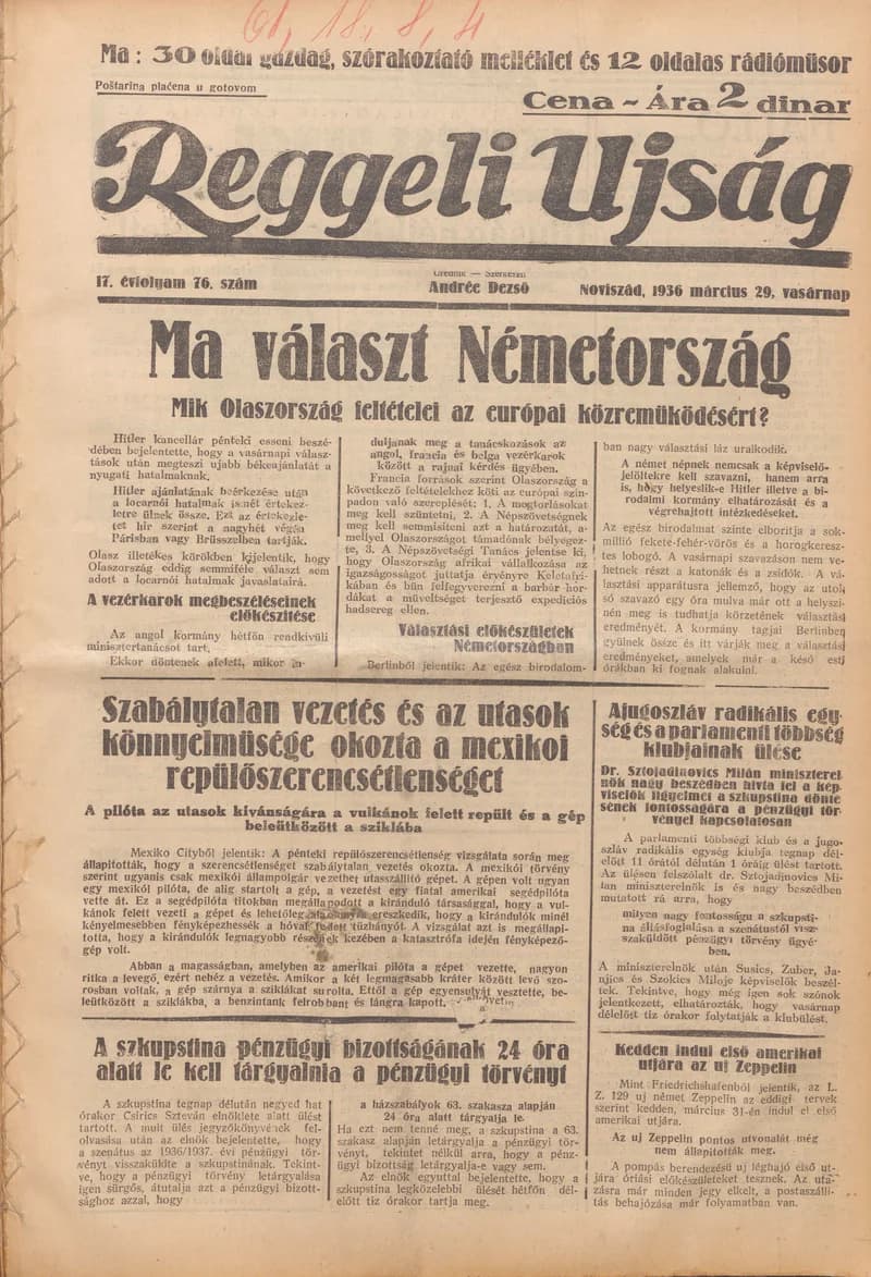 Reggeli Újság, 17. évf. 1936. március 29. 76. sz.