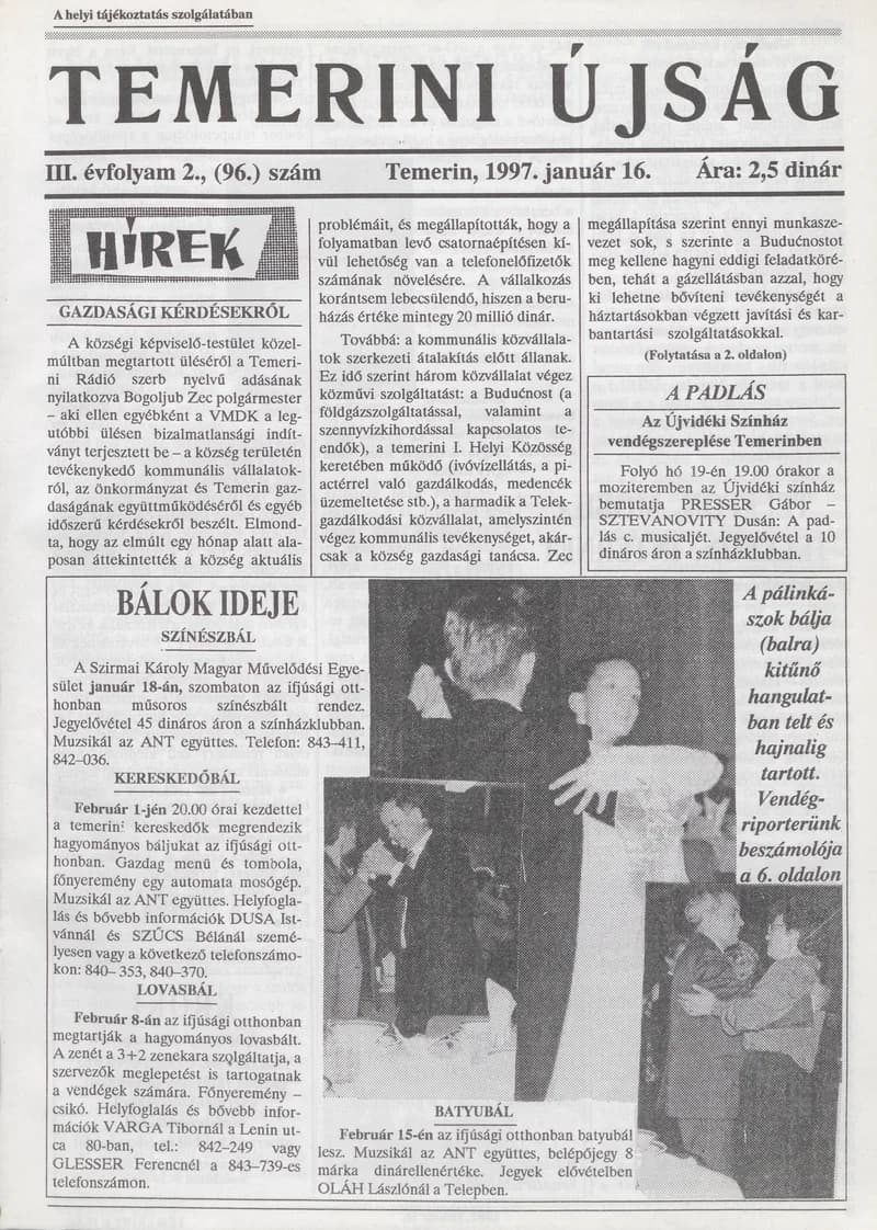 Temerini Újság, 3. évf. 1997. január 16. 2. sz.