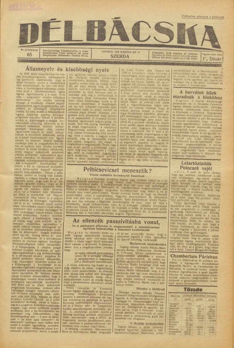 Délbácska, 6. évf. 1925. március 18. 65. sz.