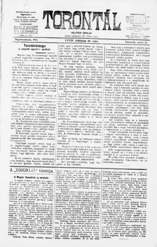 Torontál, 34. évf. 1905. április 20. 91. sz.