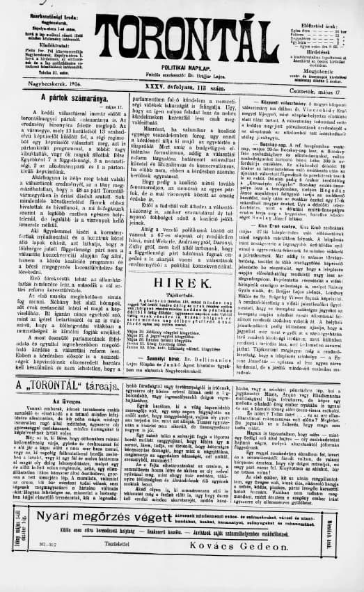 Torontál, 35. évf. 1906. május 17. 113. sz.