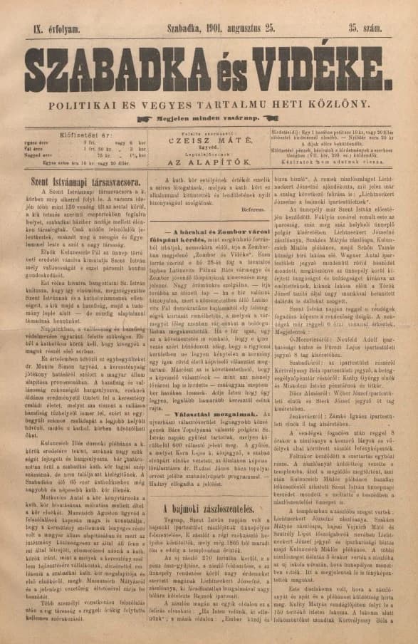 Szabadka és vidéke II, 9. évf. 1901. augusztus 25. 35. sz.