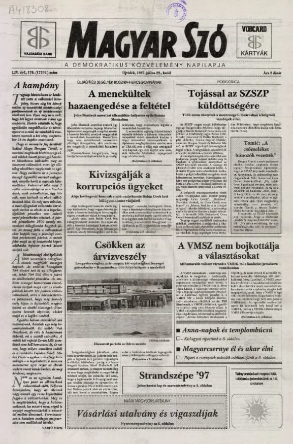 Magyar Szó, 54. évf. 1997. július 29. 176. sz. 1–16. oldal