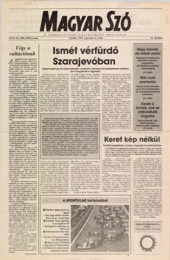 Magyar Szó, 49. évf. 1992. augusztus 31. 239. sz. 1–16. oldal