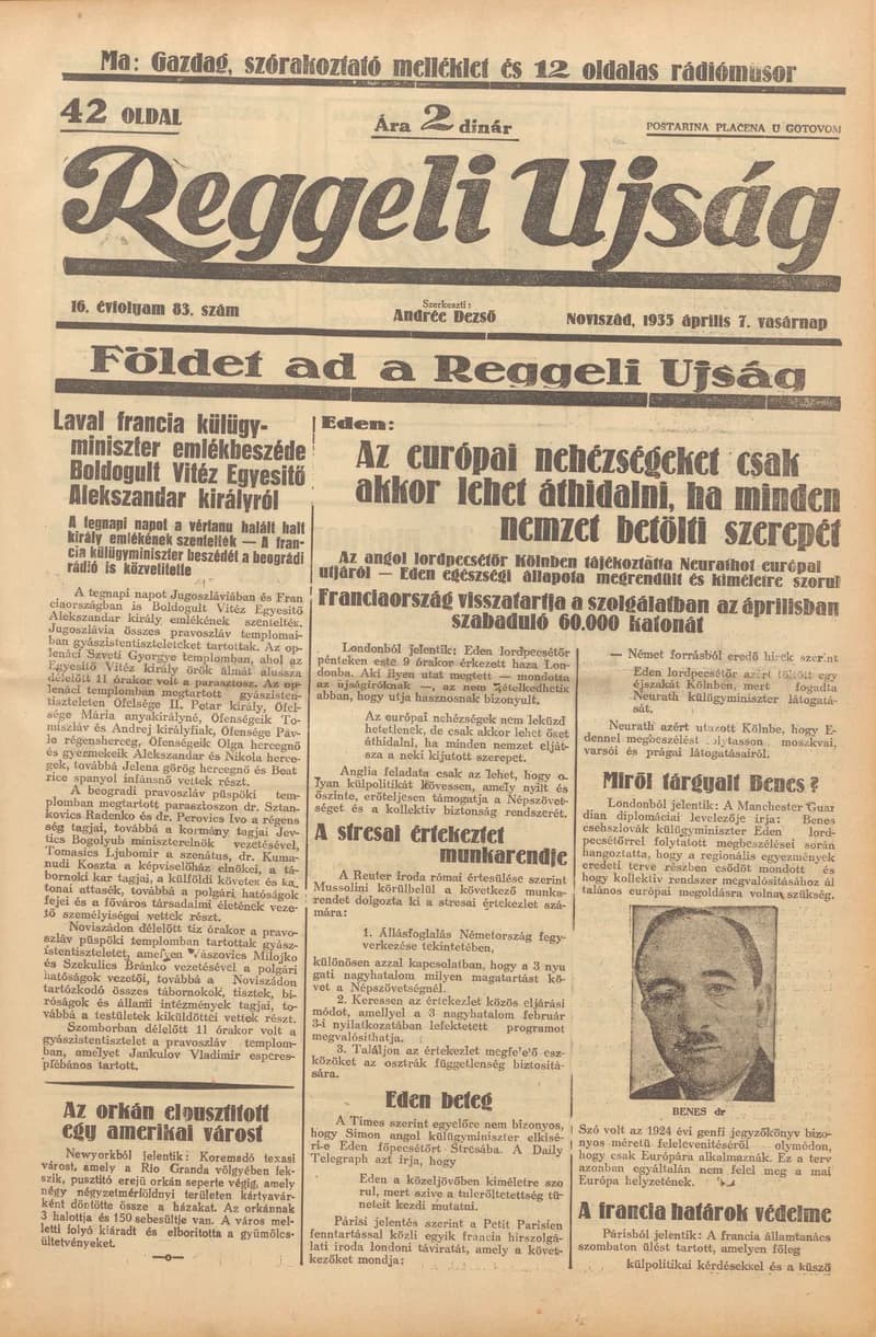 Reggeli Újság, 16. évf. 1935. április 7. 83. sz.
