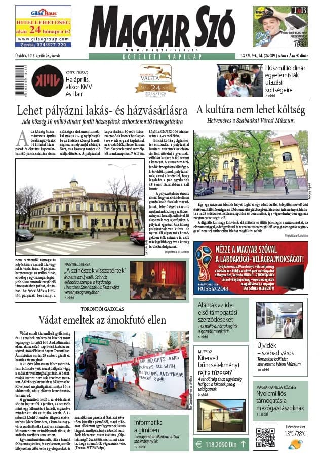 Magyar Szó, 75. évf. 2018. április 25. 94. sz. 1–16. oldal