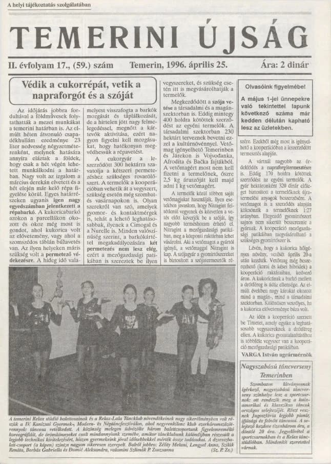 Temerini Újság, 2. évf. 1996. április 25. 17. sz.