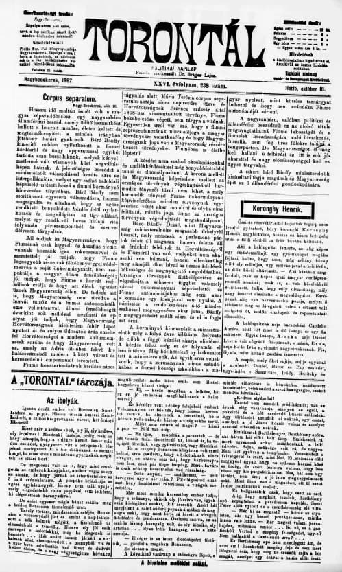 Torontál, 26. évf. 1897. október 18. 238. sz.