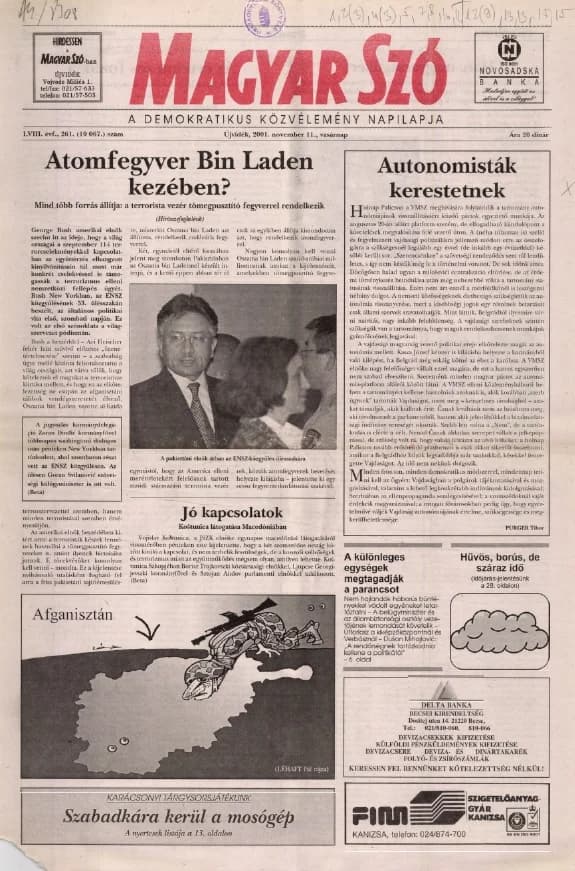 Magyar Szó, 58. évf. 2001. november 11. 261. sz. 1–28. oldal