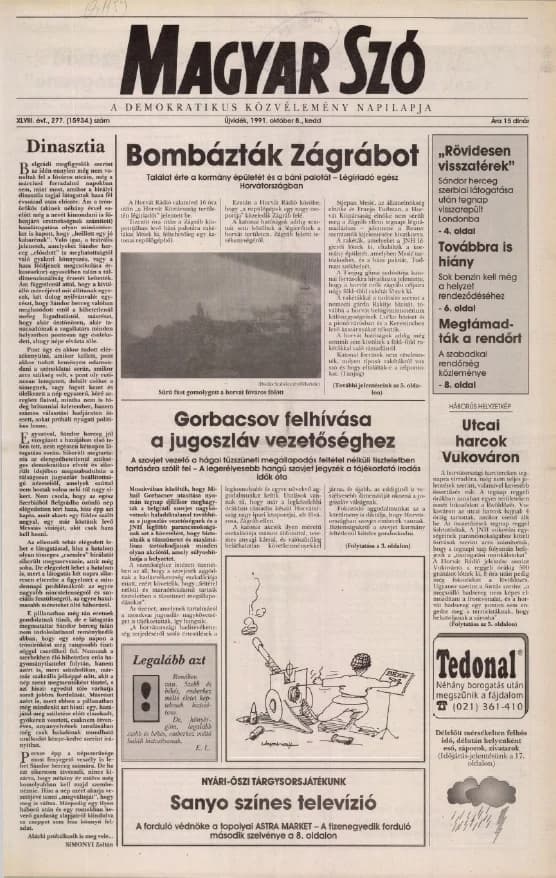 Magyar Szó, 48. évf. 1991. október 8. 277. sz. 1–20. oldal