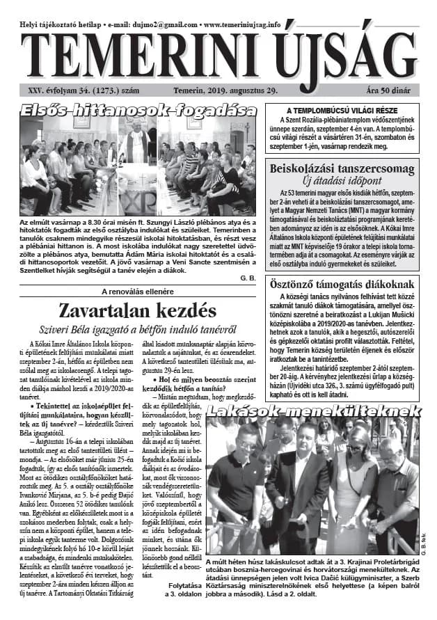 Temerini Újság, 25. évf. 2019. augusztus 29. 34. sz.