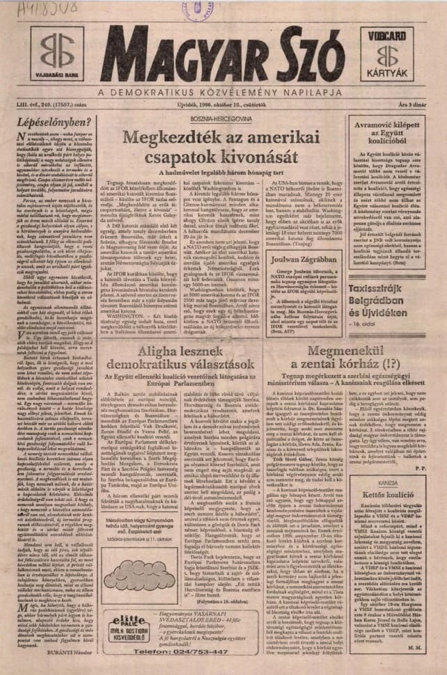 Magyar Szó, 53. évf. 1996. október 10. 240. sz. 1–16. oldal